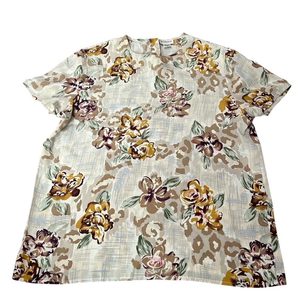 Rodier 100%‎ Silk Floral Blouse 12 – Vintage Lightweight Short Sleeve Top